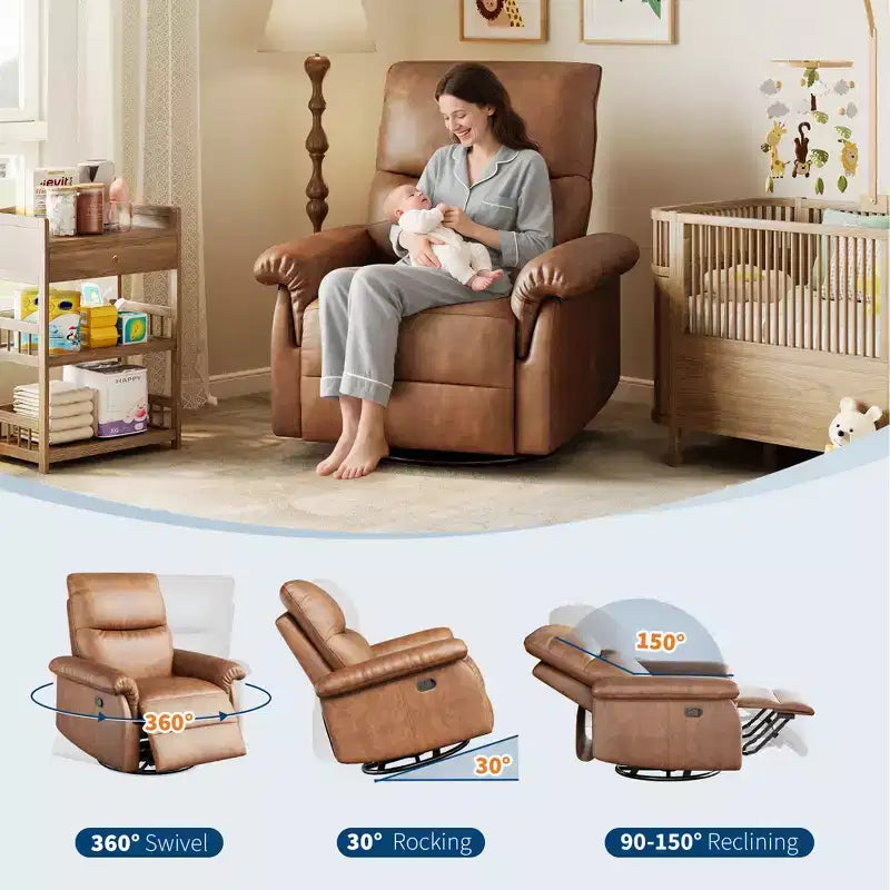 COZONY Manual Recliner Chair, Swivel Rocker with Padded Armrests, Modern Upholstered Reclining Chair for Living Room, Nursery, Bedroom