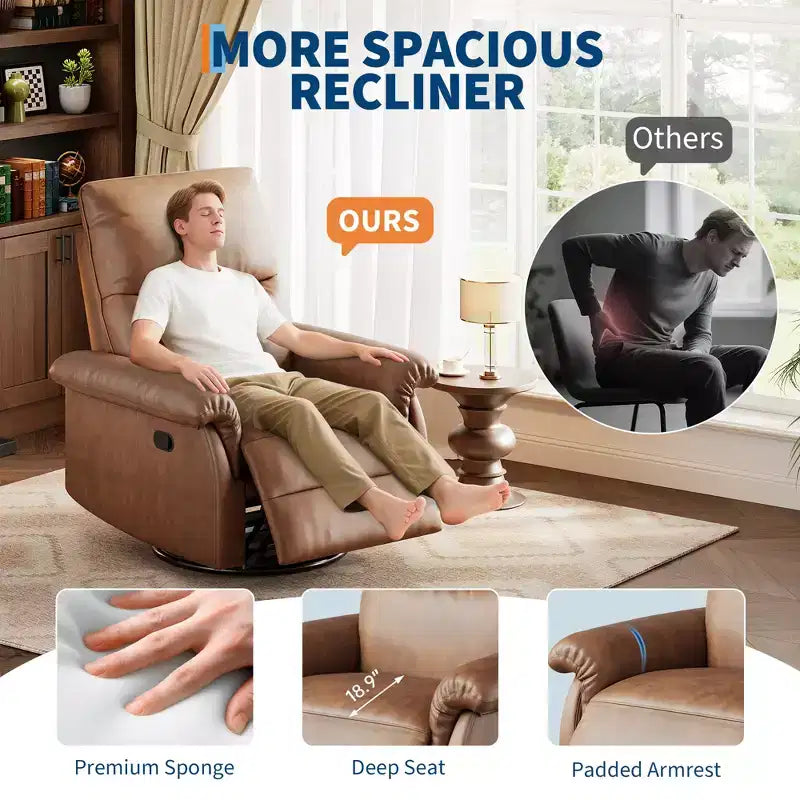 COZONY Manual Recliner Chair, Swivel Rocker with Padded Armrests, Modern Upholstered Reclining Chair for Living Room, Nursery, Bedroom