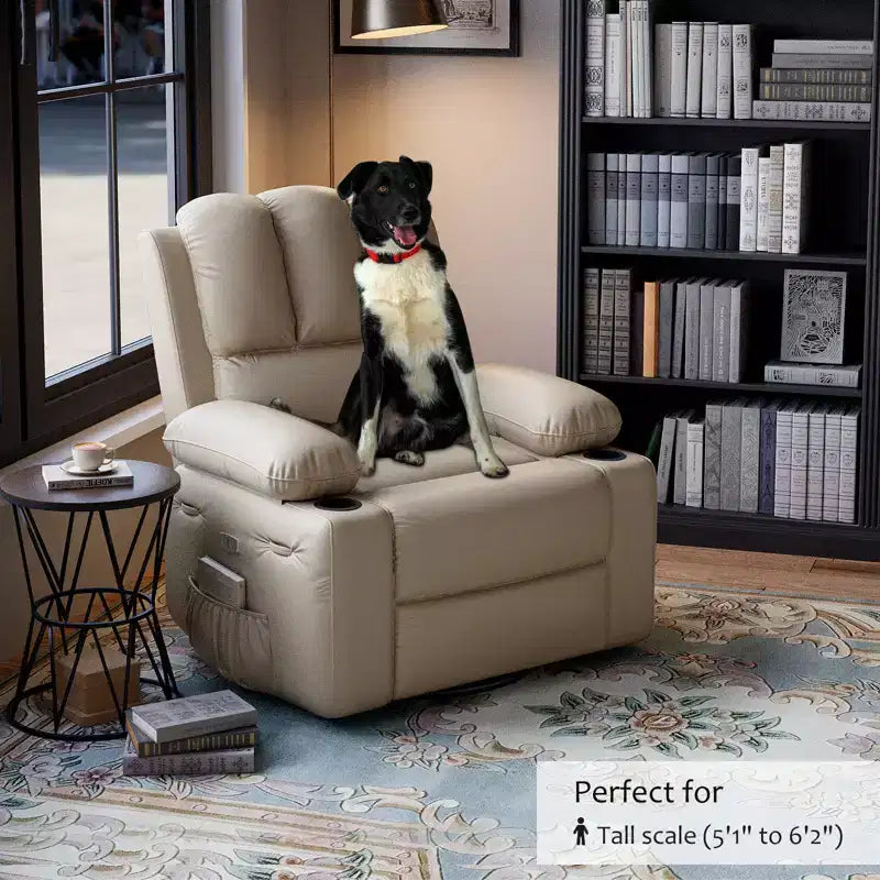 Fauteuil inclinable en cuir COZONY avec accoudoirs confortables et porte-gobelets pour salon