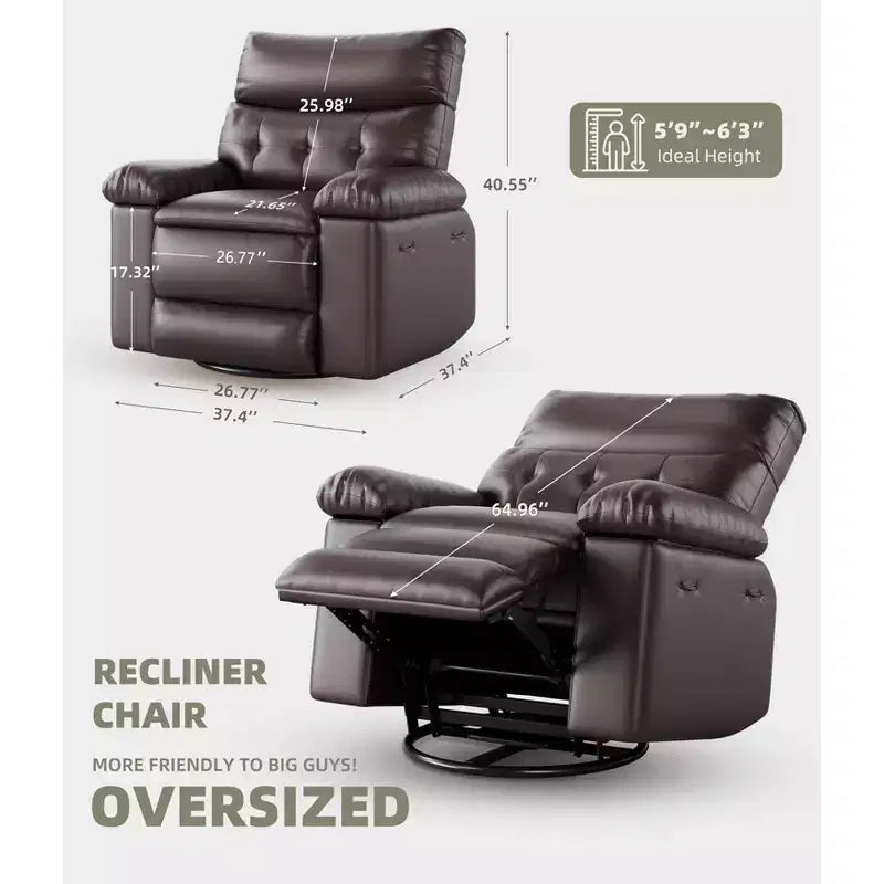 COZONY Oversized Recliner Chair, Manual Leather Recliner with Lumbar Support and Side Pocket for Living Room