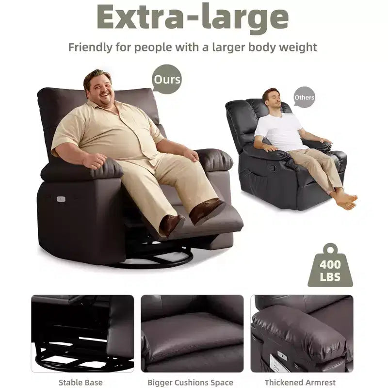 COZONY Oversized Recliner Chair, Manual Leather Recliner with Lumbar Support and Side Pocket for Living Room
