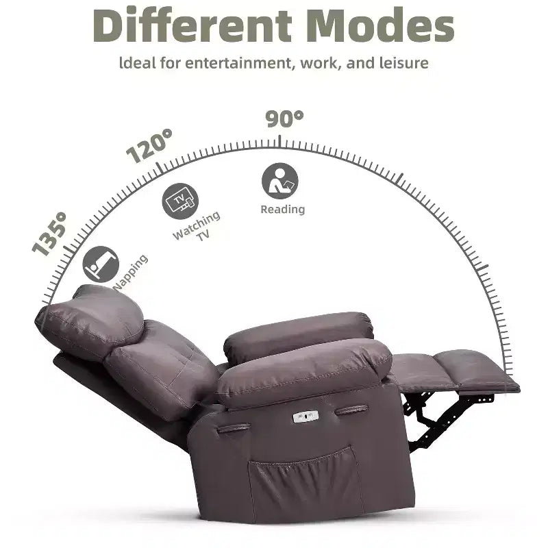 COZONY Oversized Recliner Chair, Manual Leather Recliner with Lumbar Support and Side Pocket for Living Room