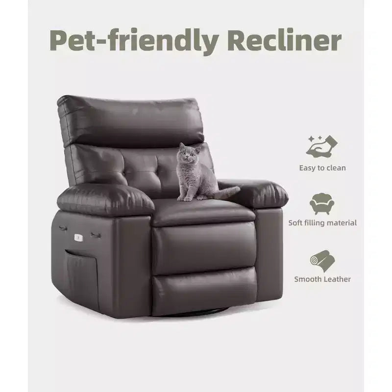 COZONY Oversized Recliner Chair, Manual Leather Recliner with Lumbar Support and Side Pocket for Living Room