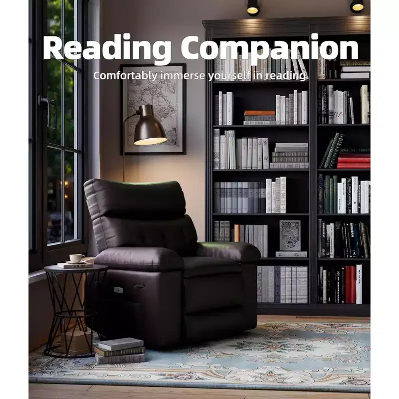 COZONY Oversized Recliner Chair, Manual Leather Recliner with Lumbar Support and Side Pocket for Living Room