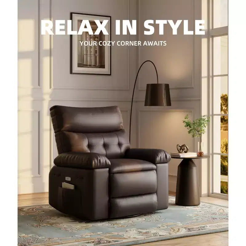 COZONY Oversized Recliner Chair, Manual Leather Recliner with Lumbar Support and Side Pocket for Living Room
