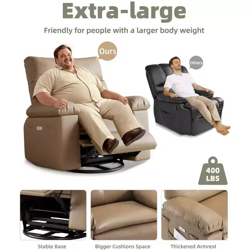 COZONY Oversized Recliner Chair, Manual Leather Recliner with Lumbar Support and Side Pocket for Living Room