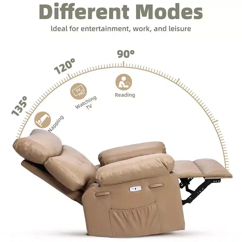 COZONY Oversized Recliner Chair, Manual Leather Recliner with Lumbar Support and Side Pocket for Living Room