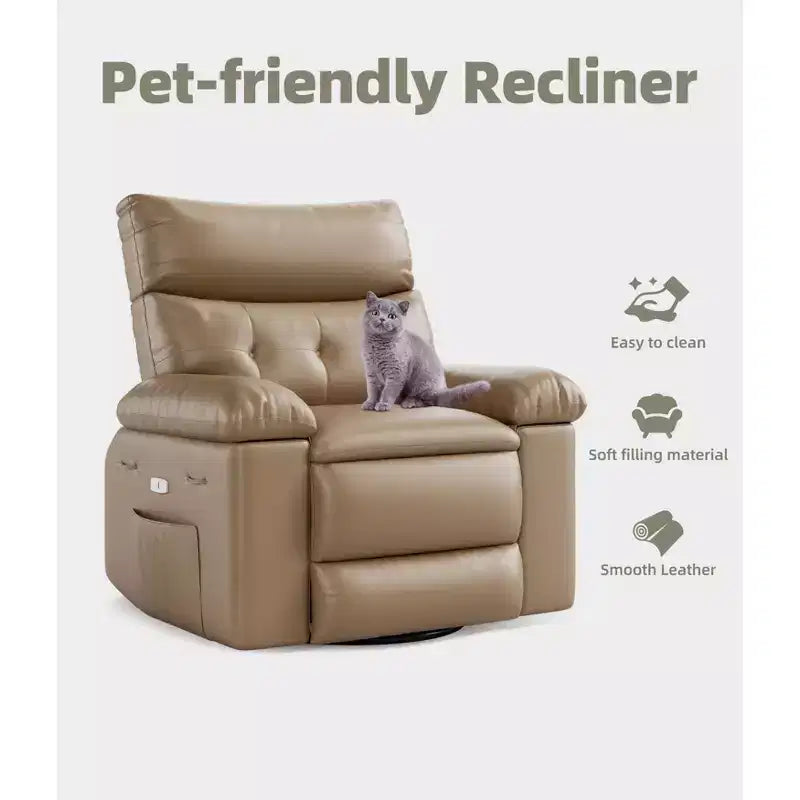 COZONY Oversized Recliner Chair, Manual Leather Recliner with Lumbar Support and Side Pocket for Living Room