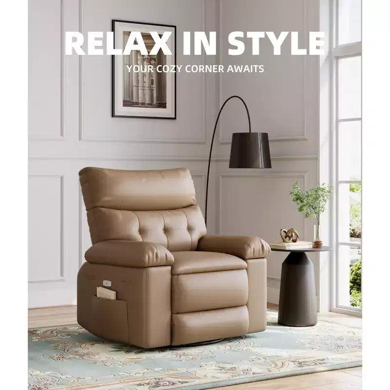 COZONY Oversized Recliner Chair, Manual Leather Recliner with Lumbar Support and Side Pocket for Living Room