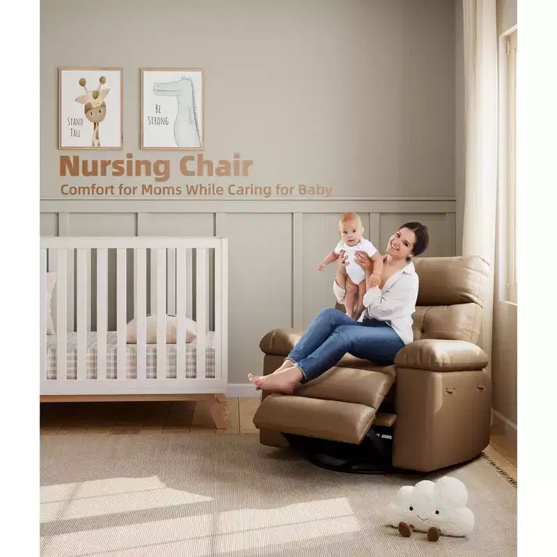 COZONY Oversized Recliner Chair, Manual Leather Recliner with Lumbar Support and Side Pocket for Living Room