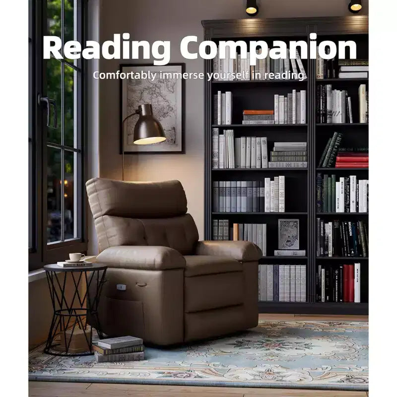 COZONY Oversized Recliner Chair, Manual Leather Recliner with Lumbar Support and Side Pocket for Living Room
