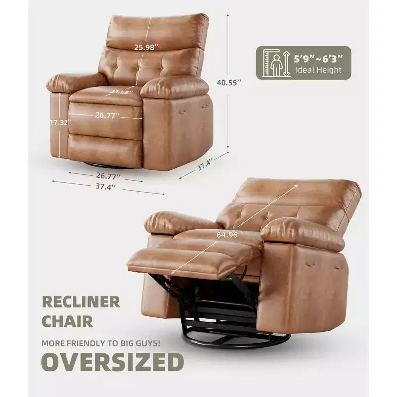 COZONY Oversized Recliner Chair, Manual Leather Recliner with Lumbar Support and Side Pocket for Living Room
