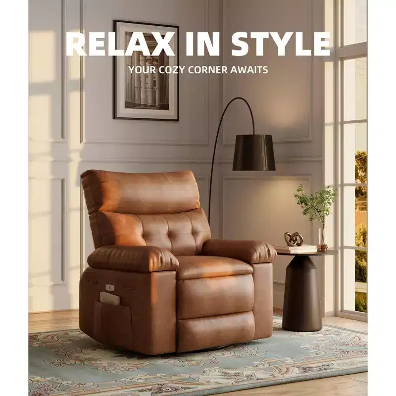 COZONY Oversized Recliner Chair, Manual Leather Recliner with Lumbar Support and Side Pocket for Living Room