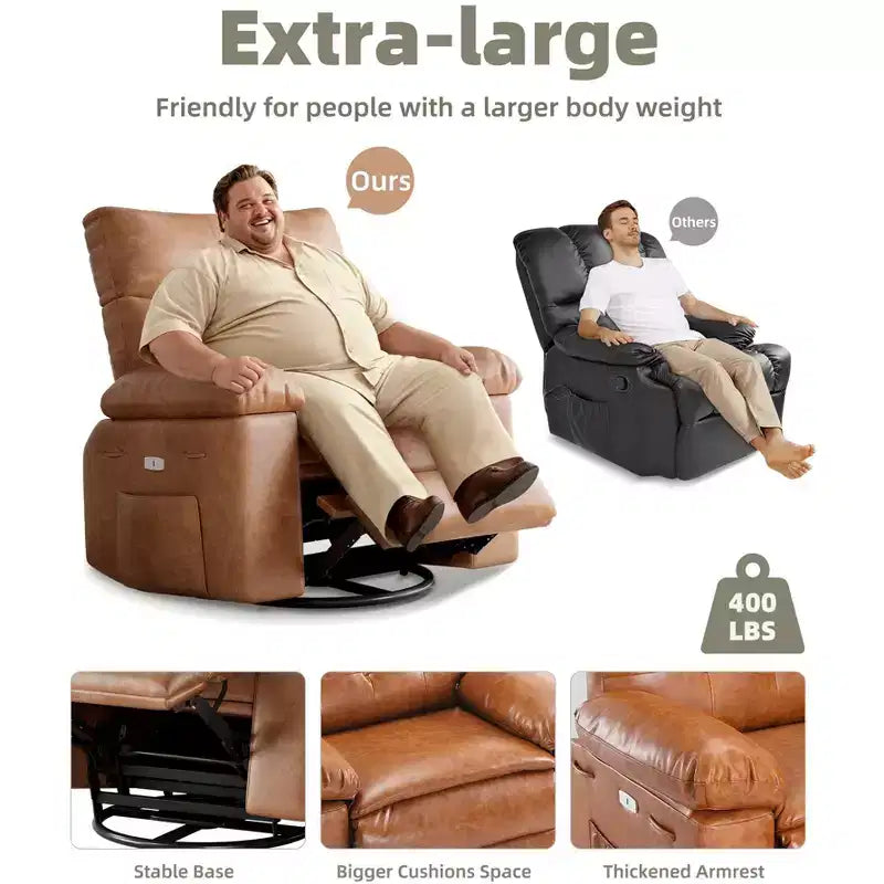 COZONY Oversized Recliner Chair, Manual Leather Recliner with Lumbar Support and Side Pocket for Living Room