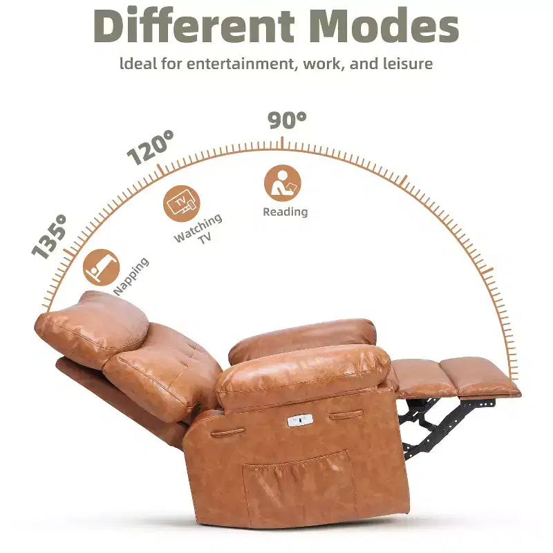 COZONY Oversized Recliner Chair, Manual Leather Recliner with Lumbar Support and Side Pocket for Living Room