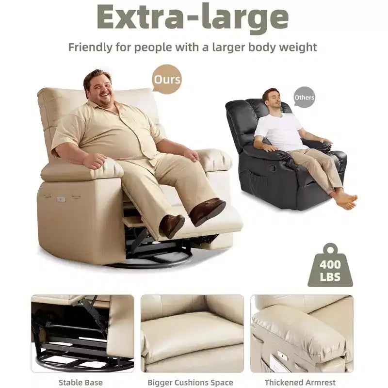 COZONY Oversized Recliner Chair, Manual Leather Recliner with Lumbar Support and Side Pocket for Living Room