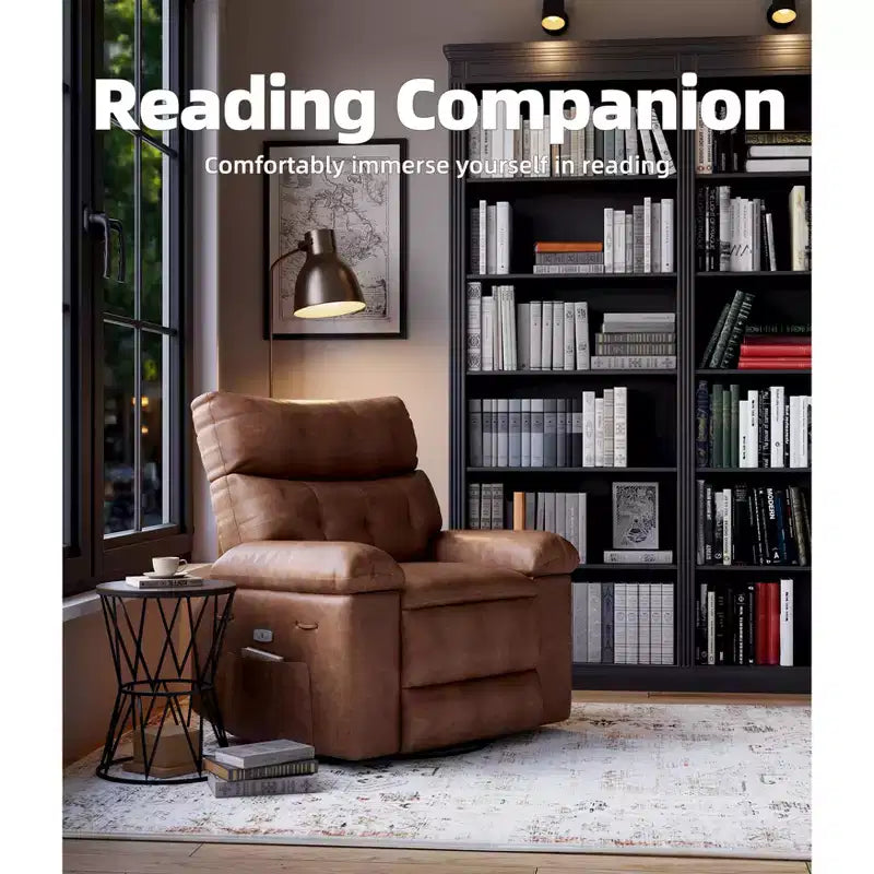 COZONY Oversized Recliner Chair, Manual Leather Recliner with Lumbar Support and Side Pocket for Living Room