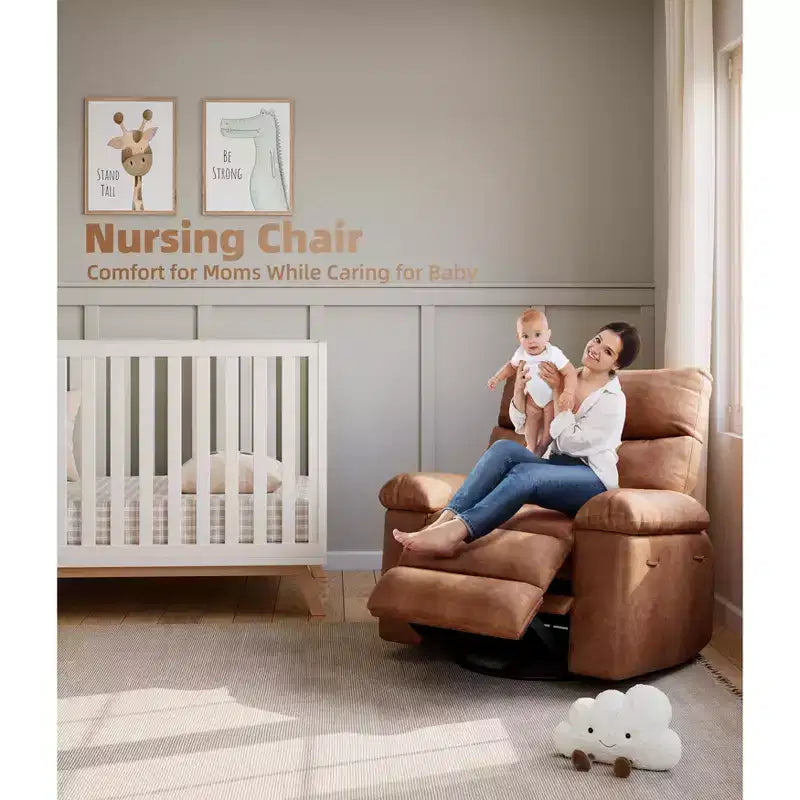 COZONY Oversized Recliner Chair, Manual Leather Recliner with Lumbar Support and Side Pocket for Living Room