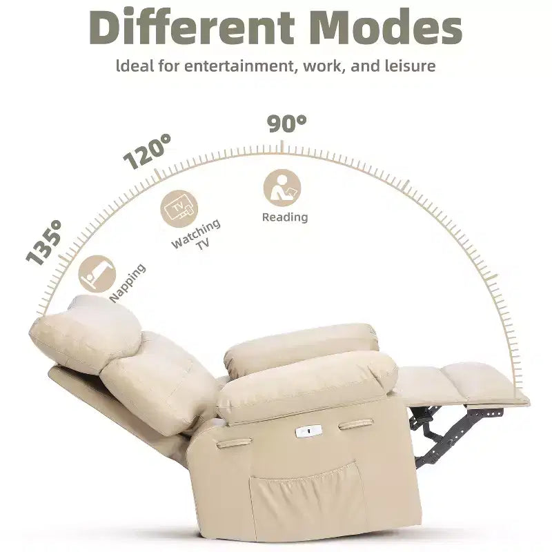 COZONY Oversized Recliner Chair, Manual Leather Recliner with Lumbar Support and Side Pocket for Living Room