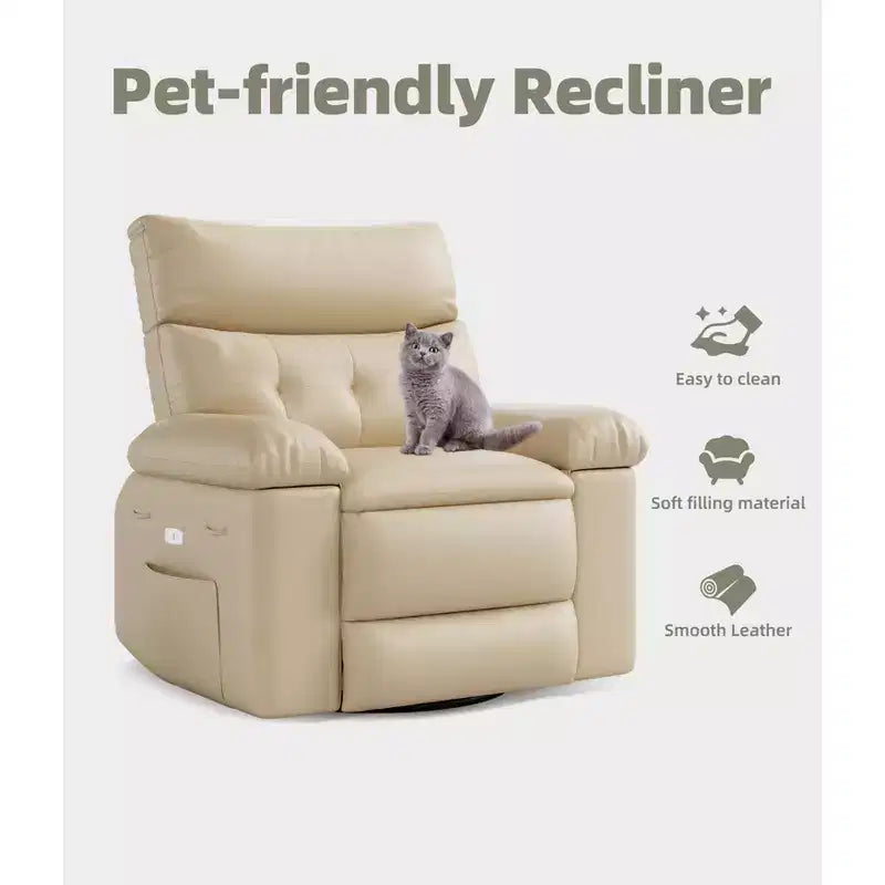 COZONY Oversized Recliner Chair, Manual Leather Recliner with Lumbar Support and Side Pocket for Living Room