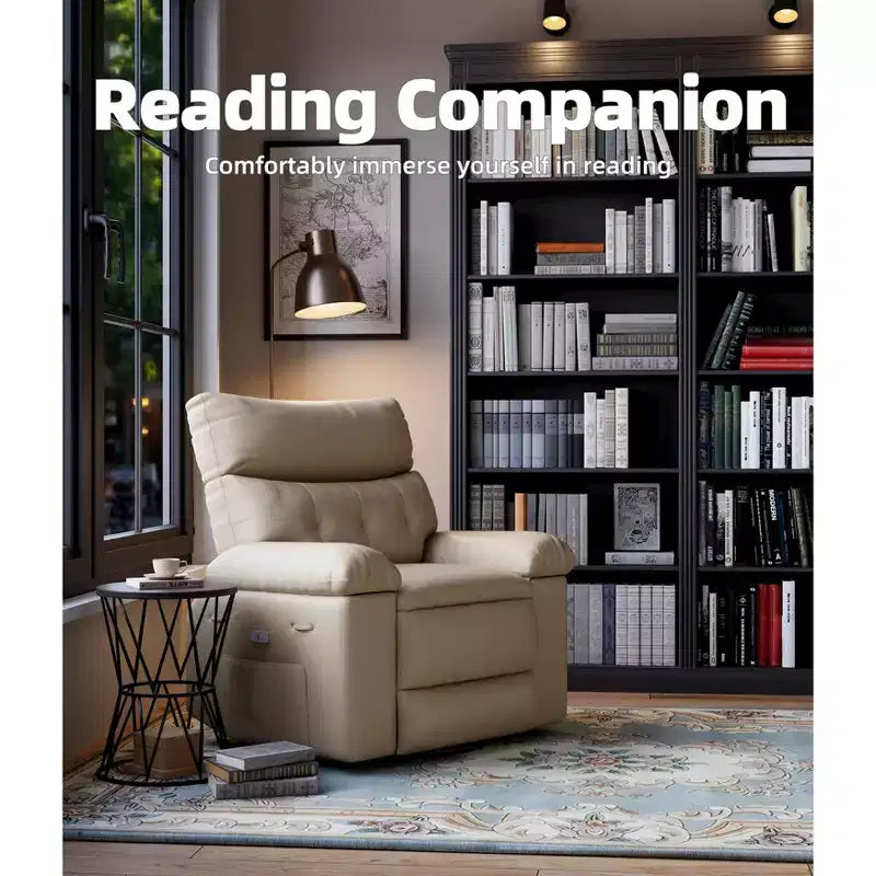 COZONY Oversized Recliner Chair, Manual Leather Recliner with Lumbar Support and Side Pocket for Living Room