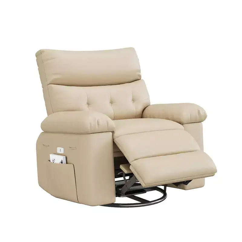 COZONY Oversized Recliner Chair, Manual Leather Recliner with Lumbar Support and Side Pocket for Living Room