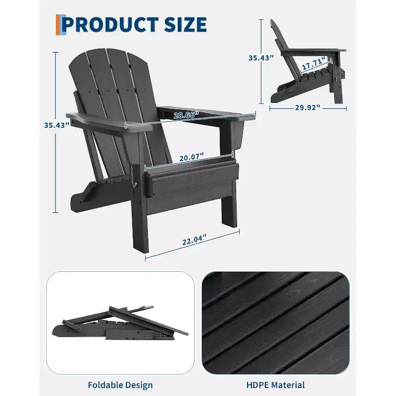 COZONY Adirondack Chair Outdoor, HDPE Heavy Duty 380lb Capacity, Weather Resistant No Assembly Required Foldable for Patio, Lawn, Garden