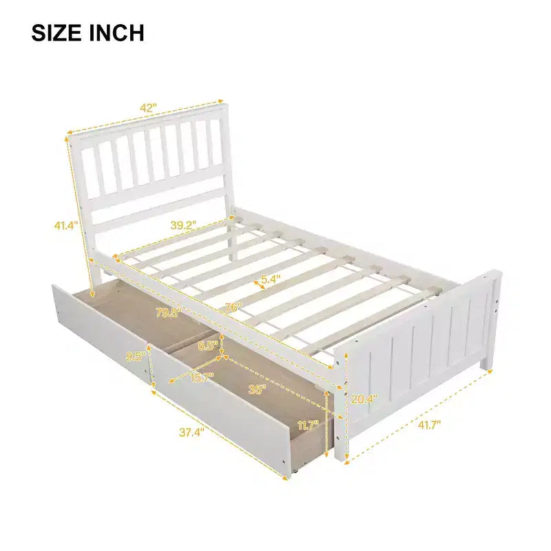 Lit plateforme deux places avec 2 tiroirs pour chambre et chambre d'amis