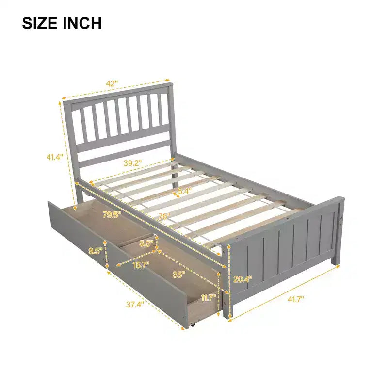 Lit plateforme deux places avec 2 tiroirs pour chambre et chambre d'amis