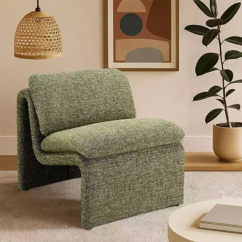 Royal Hampton Accent Chair, Curved Open Base, Armless Modern Green Boucle
