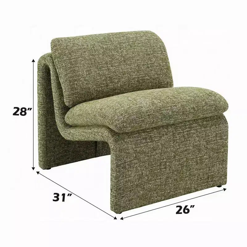 Fauteuil d'appoint Royal Hampton, Base ouverte incurvée, Sans accoudoirs, Tissu bouclé vert moderne