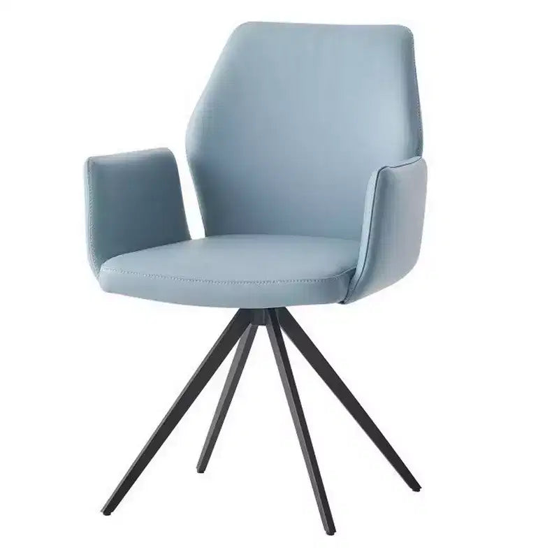 Chaise d'appoint pivotante Royal Hampton 24 po, revêtement en cuir bleu clair, pieds noirs