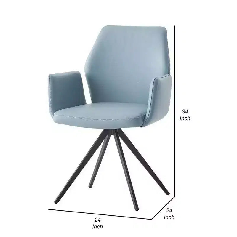 Chaise d'appoint pivotante Royal Hampton 24 po, revêtement en cuir bleu clair, pieds noirs