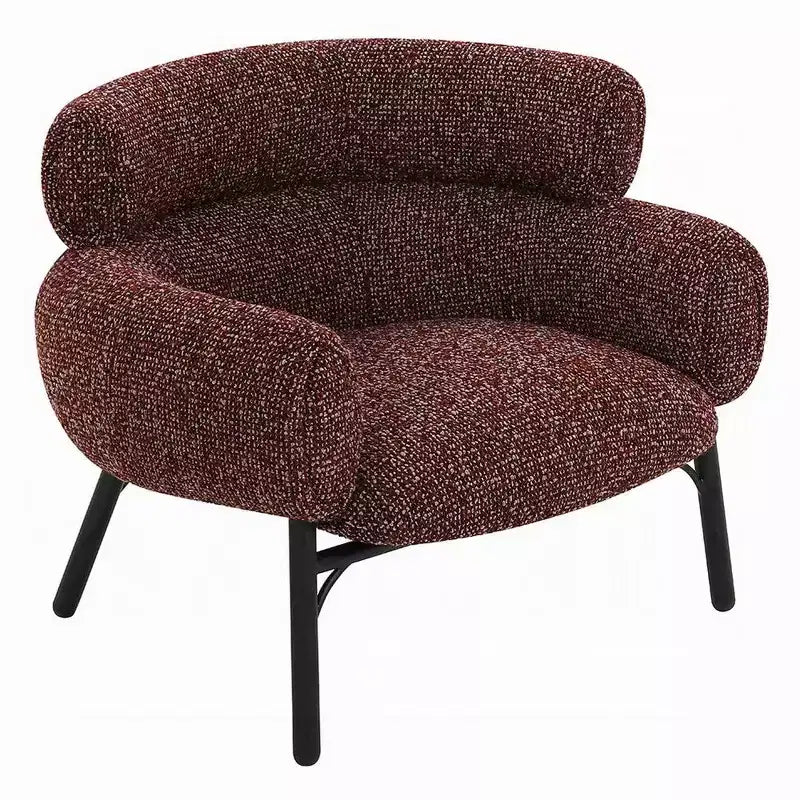 Royal Hampton Sofa Chair, Curved Back Maroon Red Tweed Fabric, Black Metal Legs
