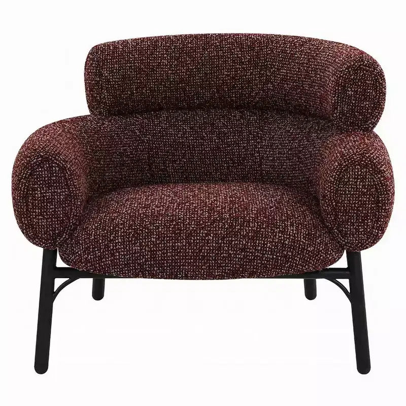 Royal Hampton Sofa Chair, Curved Back Maroon Red Tweed Fabric, Black Metal Legs