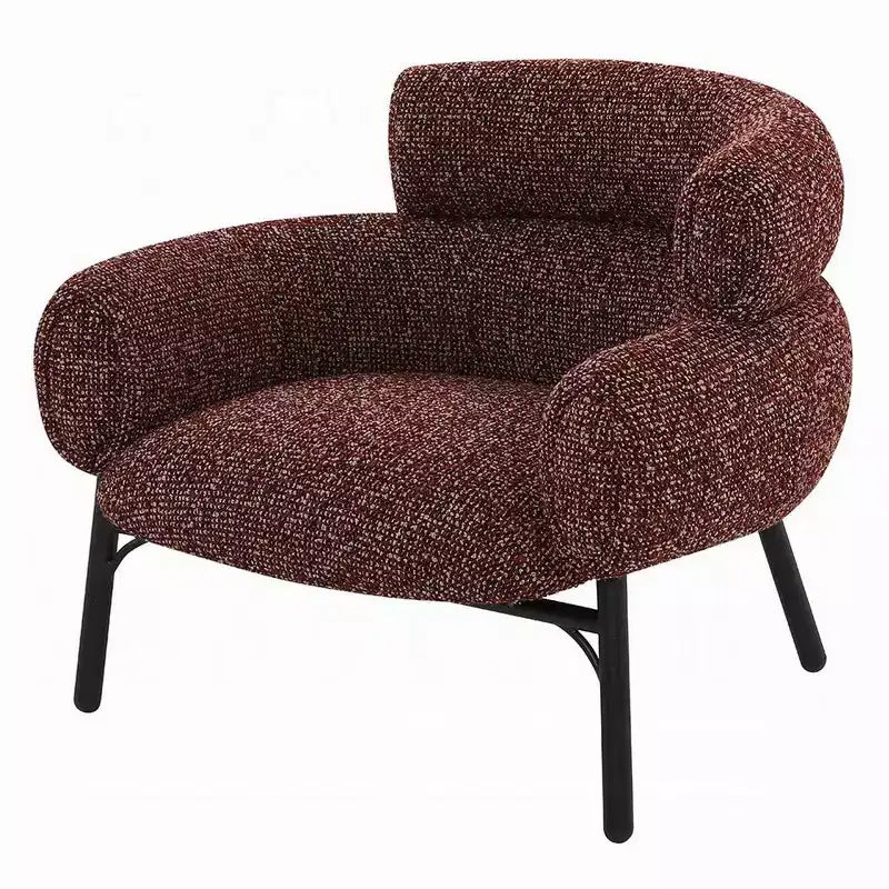 Royal Hampton Sofa Chair, Curved Back Maroon Red Tweed Fabric, Black Metal Legs
