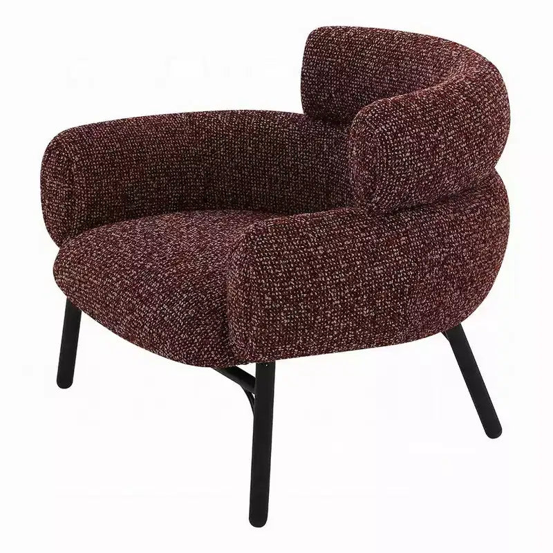 Royal Hampton Sofa Chair, Curved Back Maroon Red Tweed Fabric, Black Metal Legs