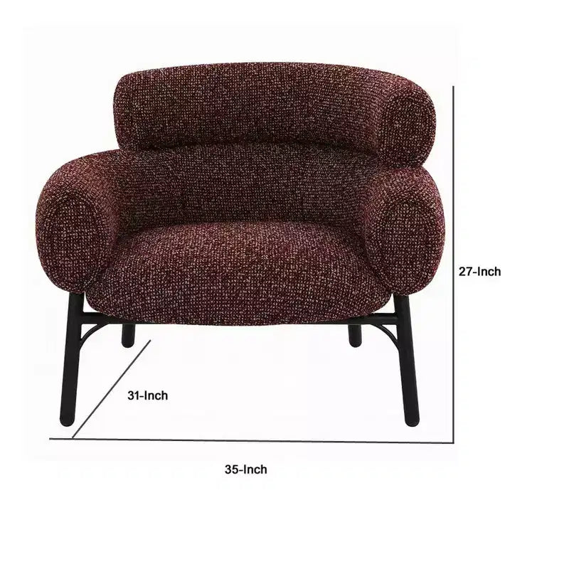 Royal Hampton Sofa Chair, Curved Back Maroon Red Tweed Fabric, Black Metal Legs