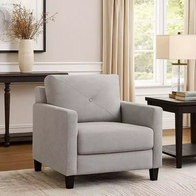Royal Hampton Accent Chair, Track Armrest, Gray Fabric Seat w Tufted Backrest
