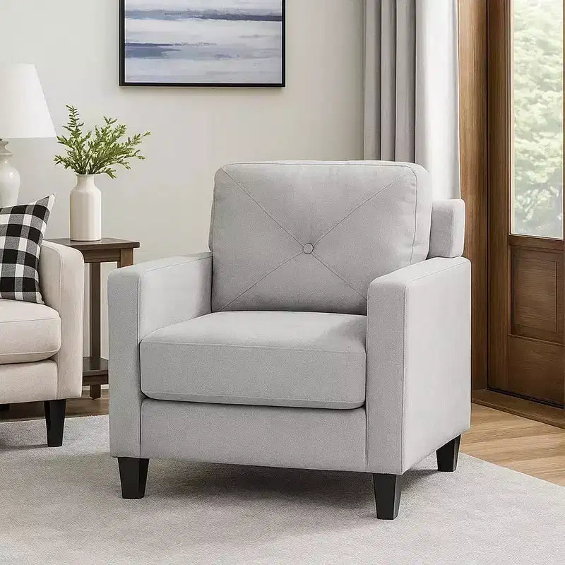 Fauteuil Royal Hampton, Accoudoir Droit, Assise en Tissu Gris et Dossier Capitonné