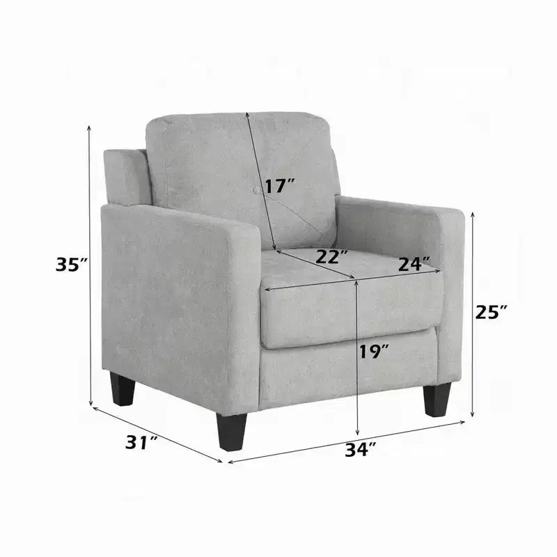 Fauteuil Royal Hampton, Accoudoir Droit, Assise en Tissu Gris et Dossier Capitonné