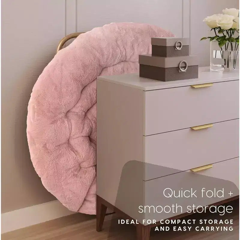 Folding Saucer Chairs, Comfy Flower-Shaped Faux Fur Round Chair with Thick Cushion & Sturdy Metal Frame, Oversized Plush Foldable Moon Chair
