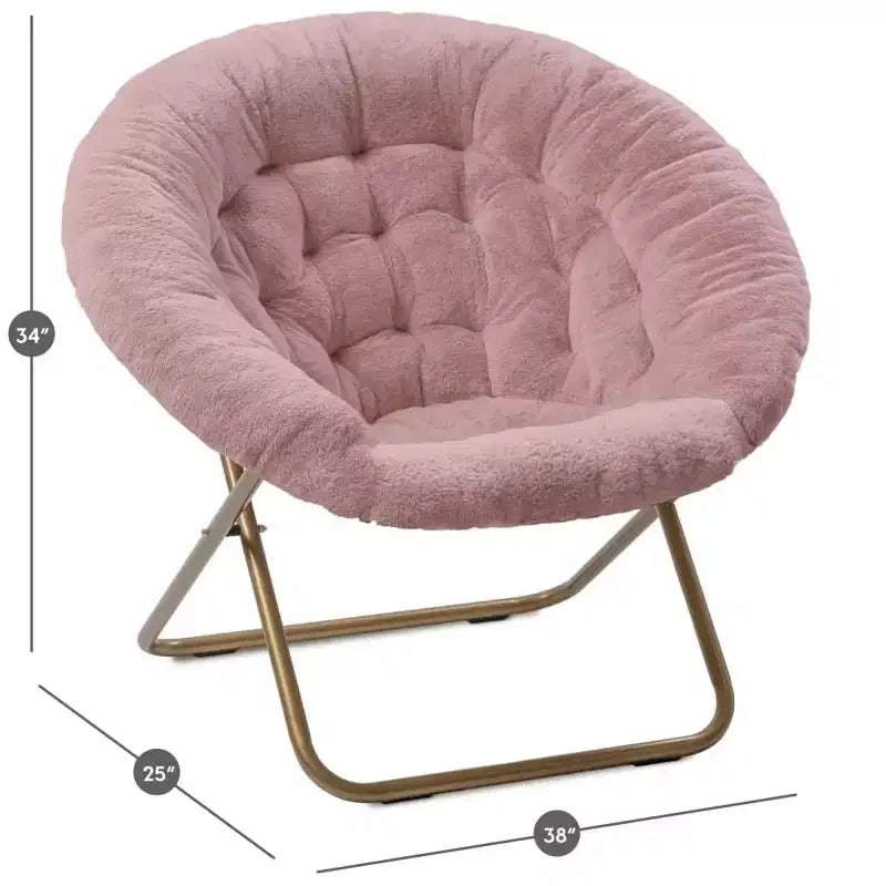 Folding Saucer Chairs, Comfy Flower-Shaped Faux Fur Round Chair with Thick Cushion & Sturdy Metal Frame, Oversized Plush Foldable Moon Chair