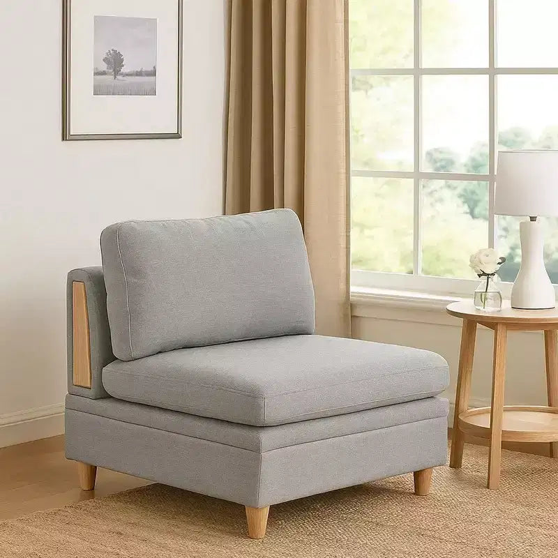 Fauteuil de canapé modulable sans accoudoirs Royal Hampton 37 pouces, tissu Dorris gris clair, bois