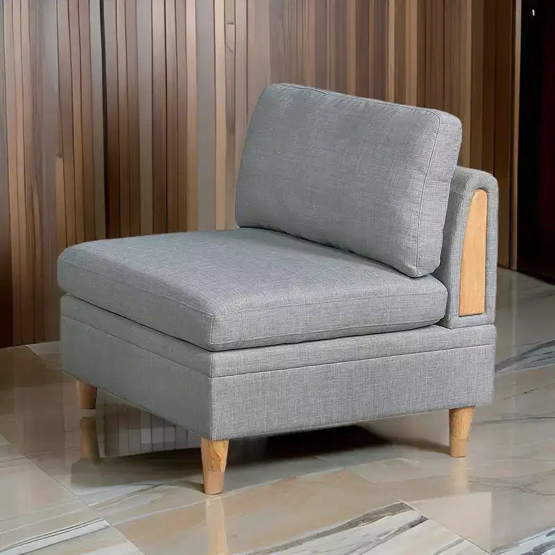 Fauteuil de canapé modulable sans accoudoirs Royal Hampton 37 pouces, tissu Dorris gris clair, bois