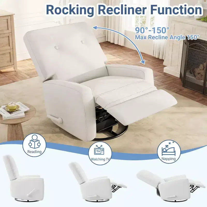 Manual 360 Swivel Rocker Recliner Chair, Overstuffed Glider Chair with Side Pockets, for Living Room, Bedroom, Office