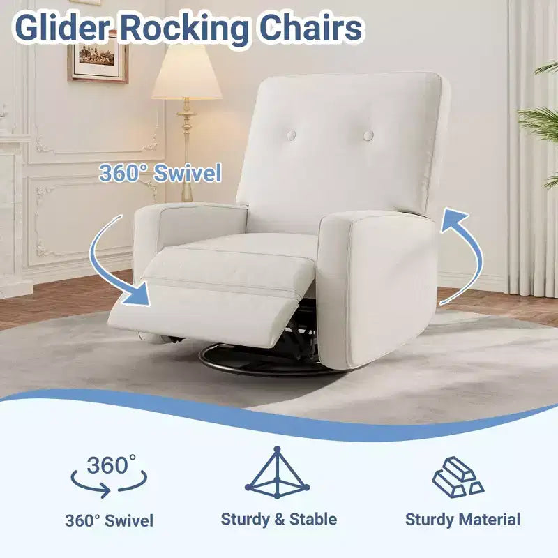 Manual 360 Swivel Rocker Recliner Chair, Overstuffed Glider Chair with Side Pockets, for Living Room, Bedroom, Office