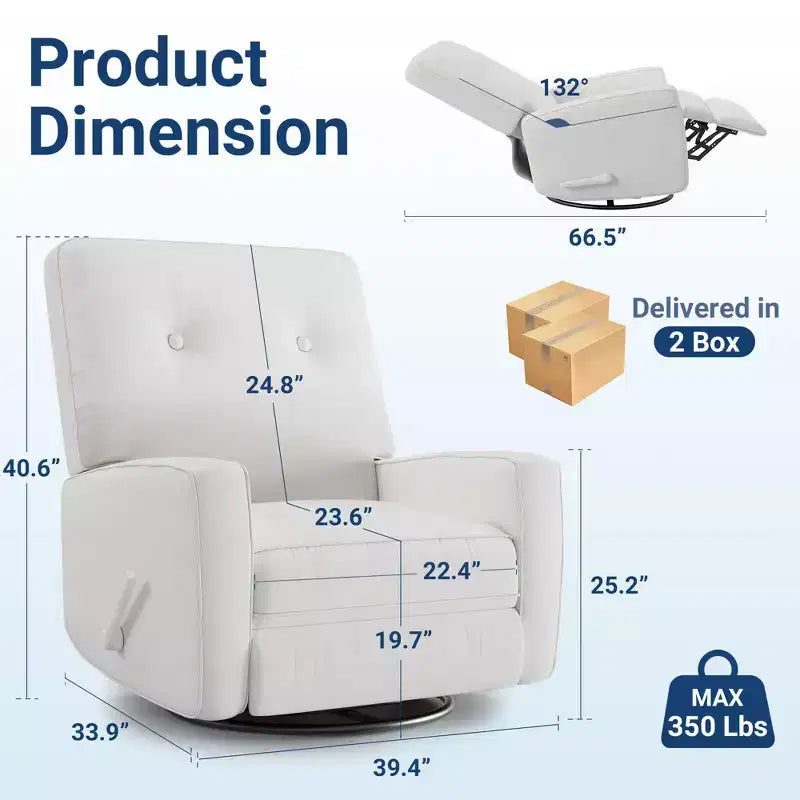 Manual 360 Swivel Rocker Recliner Chair, Overstuffed Glider Chair with Side Pockets, for Living Room, Bedroom, Office