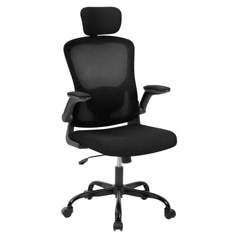 Fauteuil de bureau avec appui-tête, Chaise de bureau en maille avec soutien dorsal et accoudoirs réglables, Chaise de travail ergonomique à dossier haut et roulettes pour l'étude