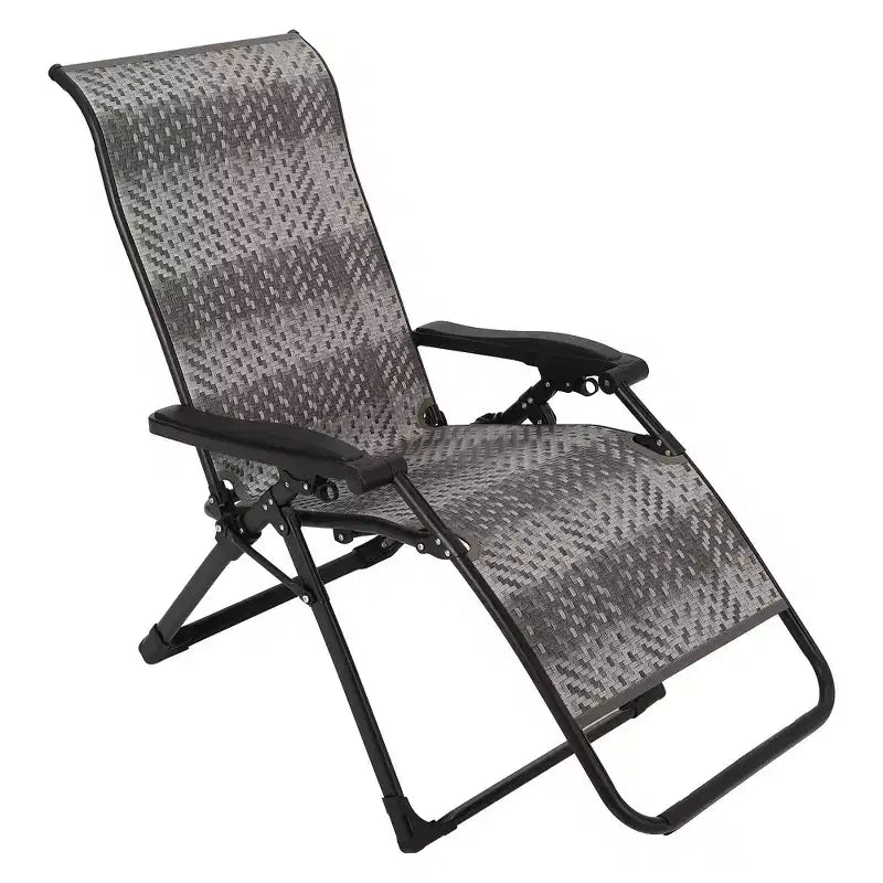 1 PCS Patio Rattan Reclining Folding Chair, Adjustable & Portable Lounge Chair, Iron Pipe Frame